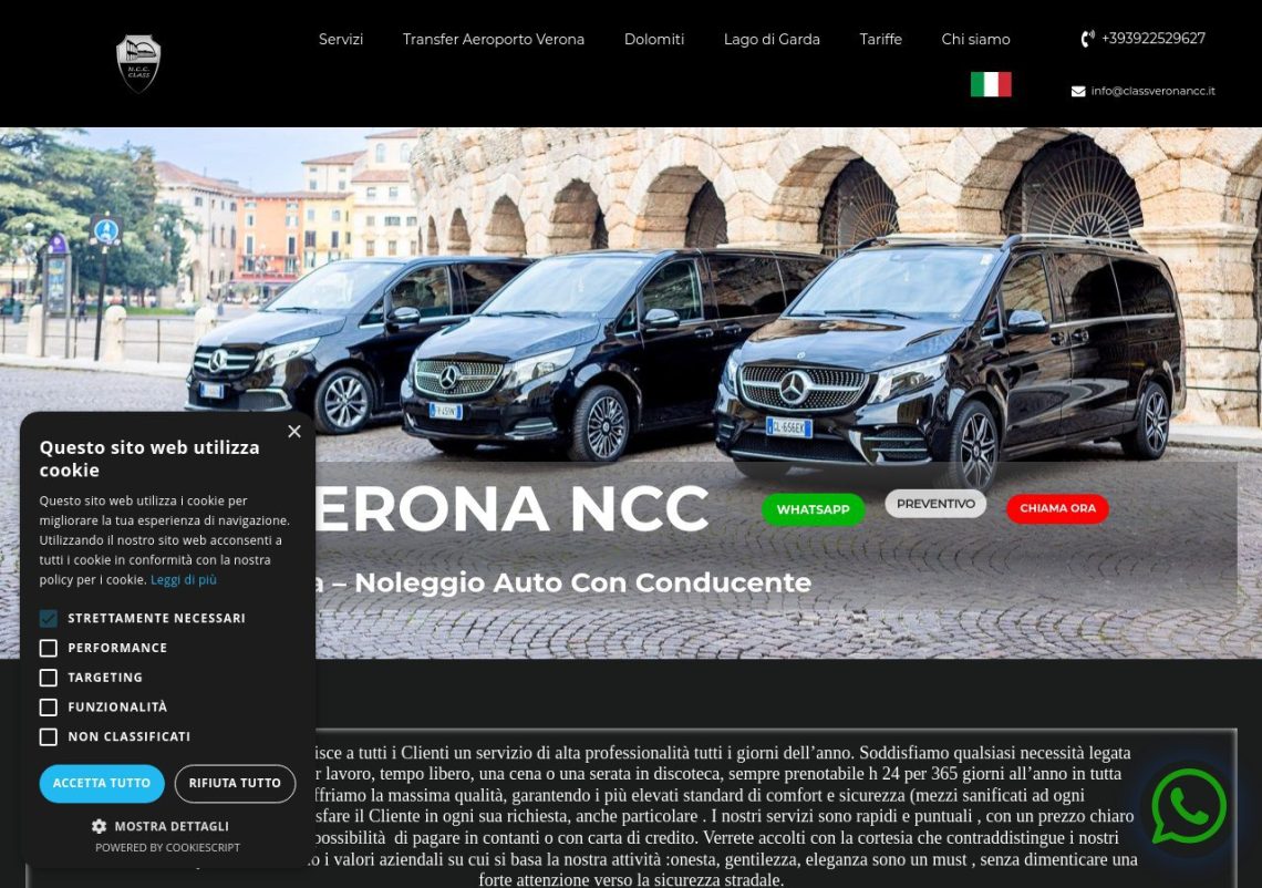 Mercedes-Benz NCC a Verona con autista in attesa dei clienti in aeroporto.